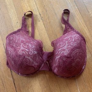 ThirdLove 24/7 Lace Contour Plunge Push-Up Bra 38F Cranberry Red EUC Plus Size